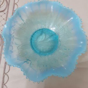 Vintage  Opalescent Glass Ruffled Edge Dish